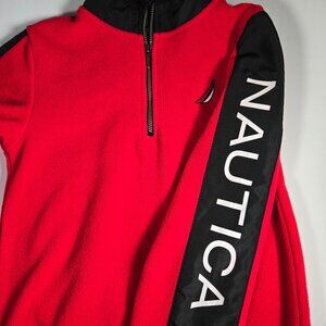 Nautica Fleece 1/4 zip, Youth Size 7, Red with black accent and sleeve branding
